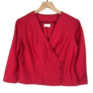 VTG JERELL of TEXAS Jacket Womens Sz 13 M Fuchsia Pink Cropped 3/4 Sleeve Button